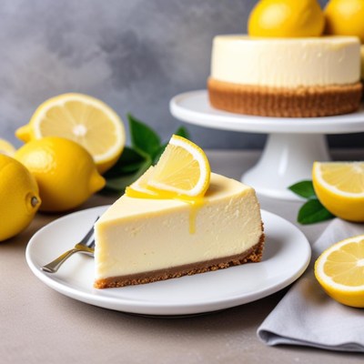 Lemon cheesecake slice with fresh lemons