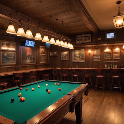 Pool table in cozy bar setting