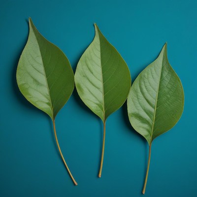 Green tropical leaves on blue