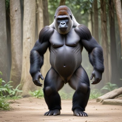 Strong male gorilla in forest