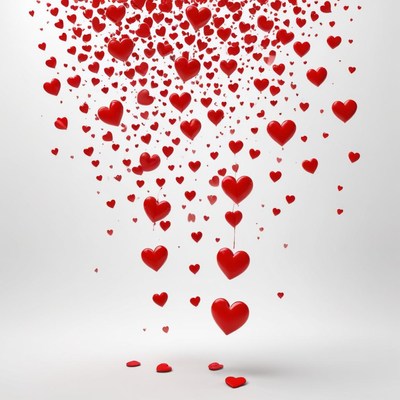 Red hearts falling from above