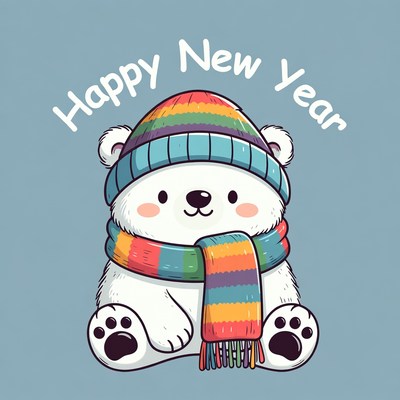 Cheerful polar bear celebrating new year
