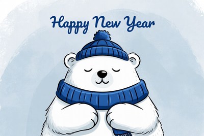 Polar bear celebrates new year warmly