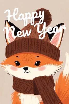 Cute fox celebrating new year