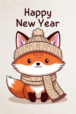 Cute fox celebrating new year joyfully