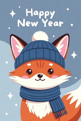 Cheerful fox greeting new year