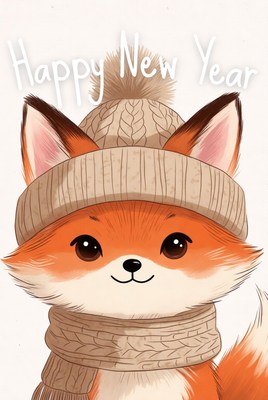 Cute fox celebrates new year
