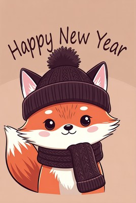 Cute fox celebrating new year