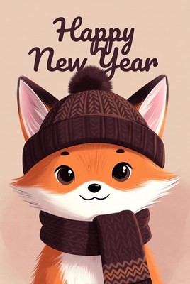 Cute fox wishing happy new year