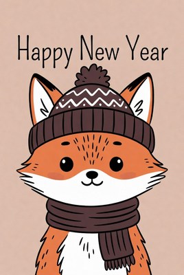 Cute fox celebrating new year