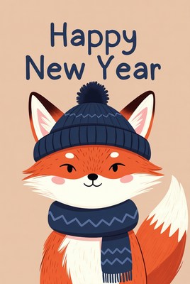 Cute fox celebrating new year