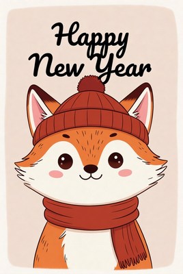 Cute fox wishes happy new year