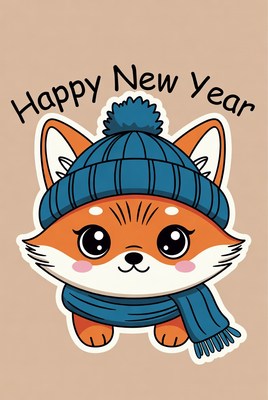 Cute fox wishing happy new year