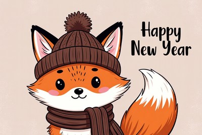 Cute fox celebrates new year