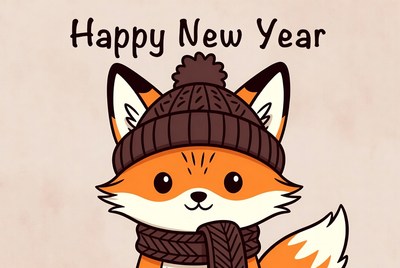 Cute fox celebrating new year