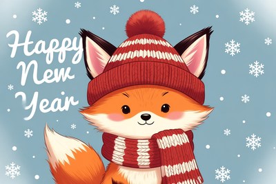 Cute fox celebrating new year