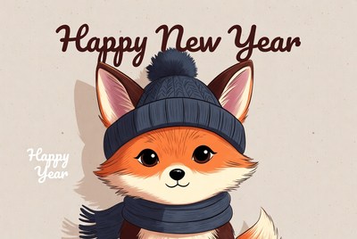 Cute fox celebrating new year