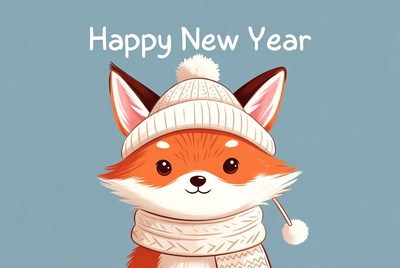 Cute fox celebrating new year