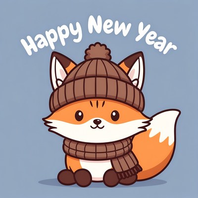 Cute fox celebrating new year