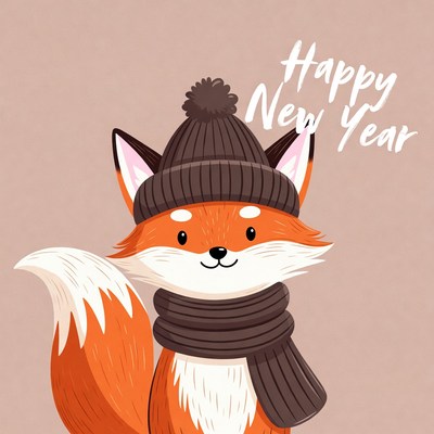Cute fox celebrating new year