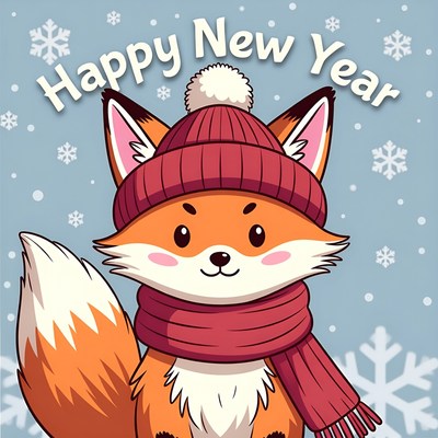 Cute fox celebrating new year