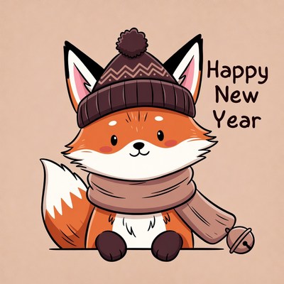 Cute fox celebrating new year