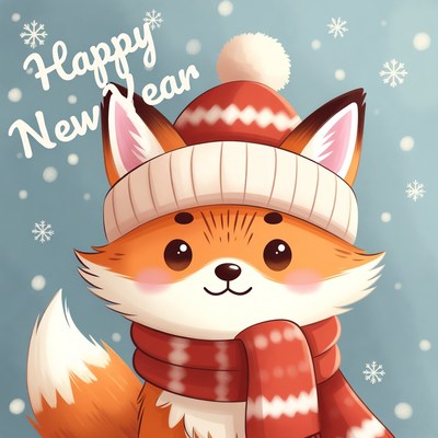 Cute fox celebrating new year