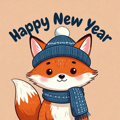 Cute fox celebrating new year