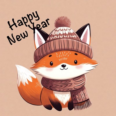 Cute fox wishing happy new year