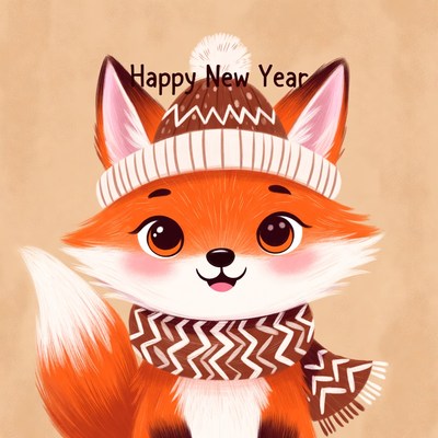 Cute fox celebrating new year
