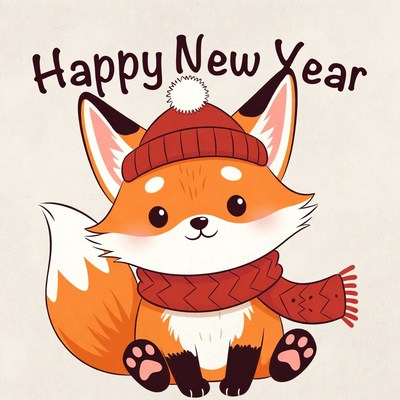 Cute fox celebrating new year