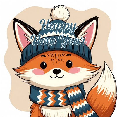 Cute fox celebrating new year
