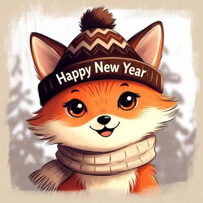 Cute fox celebrating new year