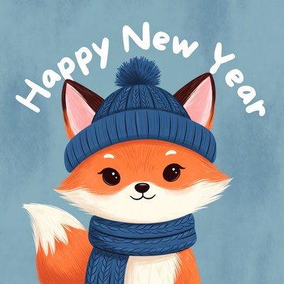 Cute fox celebrating new year