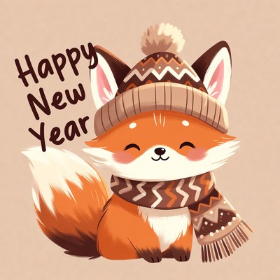 Cute fox celebrating new year