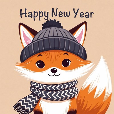Cute fox celebrating new year