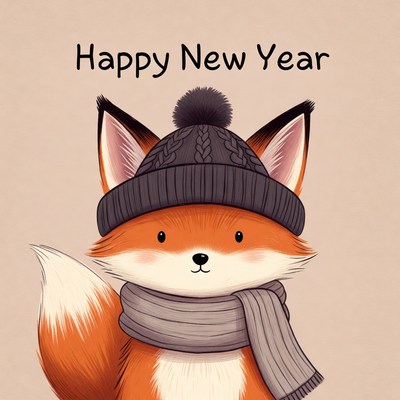 Cute fox wearing winter accessories
