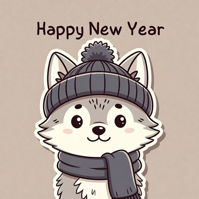 Cute wolf with new year wishes