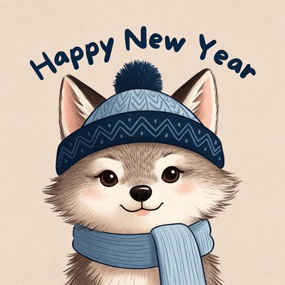 Happy new year with a cute wolf