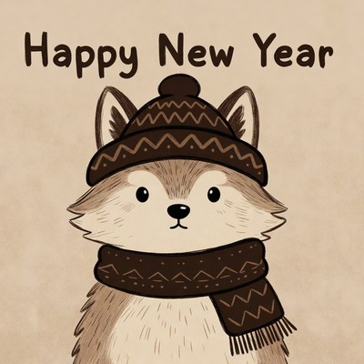 Cute wolf celebrates new year