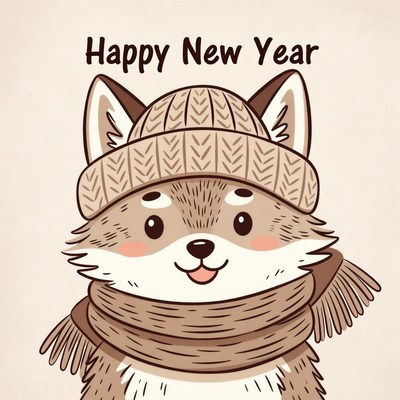 Cute fox celebrating new year