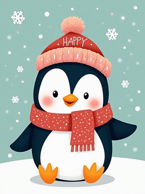 Cute penguin in winter attire