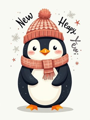 Cheerful penguin celebrating new year