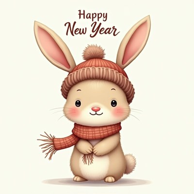 Cute bunny celebrating new year