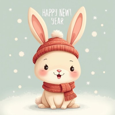 Cute bunny celebrating new year