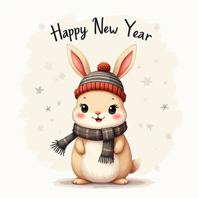 Cheerful bunny celebrating new year