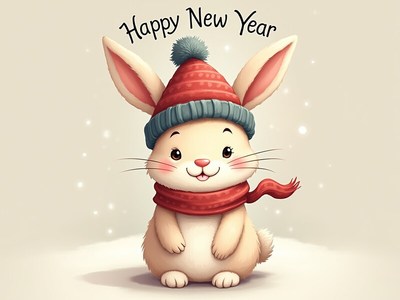Cute bunny celebrating new year