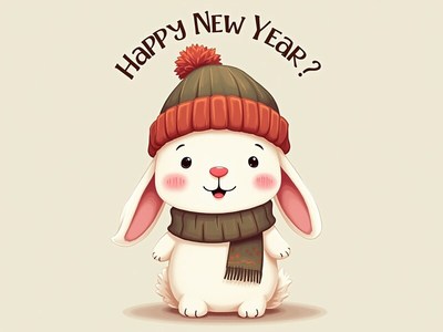 Cute bunny celebrates new year