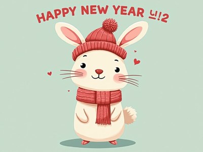 Cute rabbit wishing happy new year