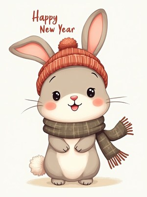 Cute bunny celebrating new year